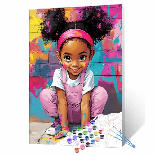 Tucocoo African Girl Graffiti Art Paint by Numbers Kits for Adults Beginner, Playful Street Black Girl Paint by Number, DIY Acrylic Paint Canvas Colorful Painting Wall Decor 16x20Inch (DIY Frame) - color: Artwork-11, size: 16''x20''(DIY Frame)