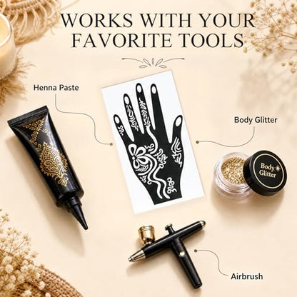 Koogel 18 Sheets 97PCS Henna Tattoo Stencil Kit, Reusable Mehndi Templates for Bridal Mehndi & Music Festivals — Indian Wedding, Bachelorette Party, Summer Body Art, Women Girls Kids - color: Black1