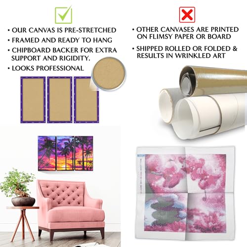 ArtSkills Diamond Painting Kit, Diamond Art on Framed Canvas with Gem Storage Case and Accessory Kit, Beach, 3 Stretched Canvas Panels, 14” x 7” Each - color: Beach
