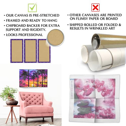 ArtSkills Diamond Painting Kit, Diamond Art on Framed Canvas with Gem Storage Case and Accessory Kit, Beach, 3 Stretched Canvas Panels, 14” x 7” Each - color: Beach