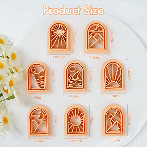 Puocaon Boho Landscape Clay Cutters - 8 Shapes Clay Cutters for Polymer Clay Jewelry Making, Sun Ray Polymer Clay Cutters for Earrings, Arch Clay Cutters Boho Mountain Scene Earrings Making Set - color: arch frame