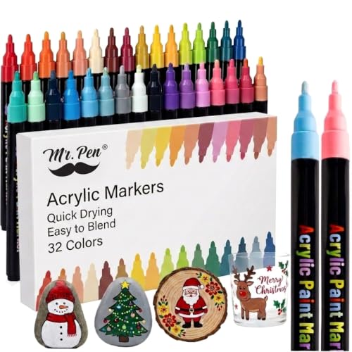 Mr. Pen- Acrylic Paint Markers, 32 pcs, Colorful | Acrylic Paint Pens for Rocks, Wood, Canvas, Stone, Glass, Ceramic Surfaces