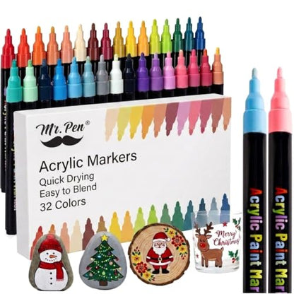 Mr. Pen- Acrylic Paint Markers, 32 pcs, Colorful | Acrylic Paint Pens for Rocks, Wood, Canvas, Stone, Glass, Ceramic Surfaces