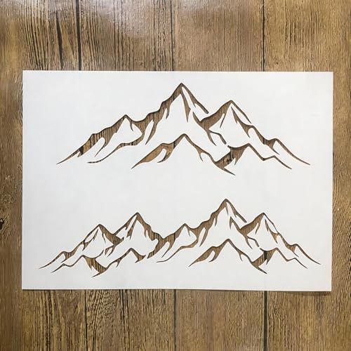 TIAMECH A4 Reusable Minimalist Mountain Stencil for Painting | Snowy Mountain Peak Layering Template, DIY Wall Art, Wood Furniture, Scrapbook & Crafts (8.3x11.7inch) - style: Minimalist Mountain