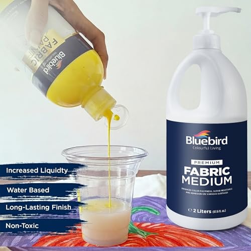 BLUEBIRD Fabric Medium - Textile Medium for Fabric Painting, Prevents Flaking, Ideal for Clothes, Accessories, and More (67.6 Fl Oz) - size: 67.6 Fl Oz (Pack of 1)