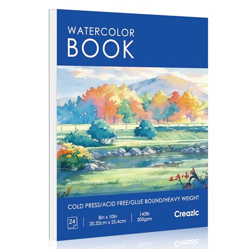 Creazic Watercolor Paper Pad 8"x10" (140lb/300gsm) - Acid-Free Artist Notebook | Cold-Pressed Heavyweight Sketchbook for Adults, Kids & Beginners - Ideal for Watercolors, Mixed Media & Crafts (Blue) - color: Blue, size: 8" x 10" Glue Bound