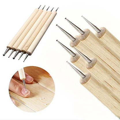 COMIART 5-Piece Dual-Ended Ball Stylus Tool Set - Wooden Handle with Stainless Steel Tips for Clay Sculpting, Embossing, Nail Art, Mandala Rock Painting & Pattern Tracing