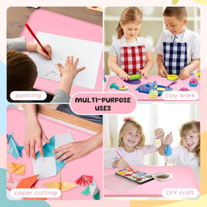 Silicone Painting Mat with Raised Sides, 24" x 16" Playdoh Art Mat | Food-Grade Silicone Art Mat for Crafts, Protects Table From Spills, Stains, Paint Mats for Clay, Jewelry-Making - color: Pink