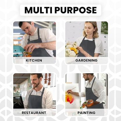Adjustable Bib Apron 100% Polyester Kitchen Aprons Waterdrop Resistant Aprons with Adjustable Strap, Pockets & Long Ties - color: Grey, style: Pack of 2