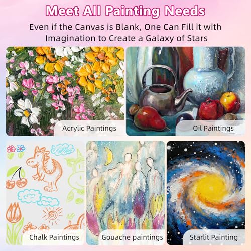 24 Pack Stretched Canvas Frames, 6 Sizes 4x4 to 16x20, Black & White Blank Canvases, Triple Primed 100% Cotton with Natural Cotton Seeds, Acid-Free, Warp-Resistant Canvas Frame for Acrylics & Oils - size: 4x4", 6x6", 8x8", 10x12", 12x16", 16x20" - 24Pack