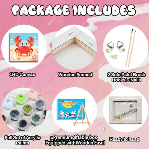 WEMEON Crab Paint by Numbers Kit for Kids with Frame and Easel, Easy Paint by Numbers Kits for Kids Ages 4-6, Small Painting by Number for Birthday Gift, Painting Party(10X10inch) - color: DMBK-0004-US(10X10inch)