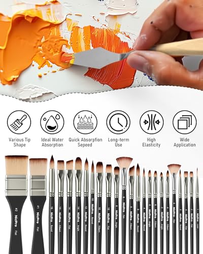Nicpro 26pcs Paint Brush Set, Professional Paintbrushes with Palette Knife, Craft Paint Brushes for Acrylic Painting, Oil, Watercolor, Gouache & Canvas, Drawing & Art Supplies for Adults, Artists Gift - color: Black