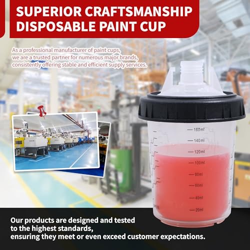 Disposable Paint Gun Cups for Spray Gun, 6oz(160ML) 50 Liners Kit | 50 Pack Disposable Liners and Lids For HVLP & LVLP Automotive Spray Gun, Car Painting, and Furniture - size: 6 ounce