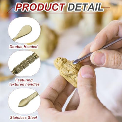 MECCANIXITY 3 Pcs Wax Carving Tools Stainless Steel 4.6 Inch Double-Headed Wax Carving Sculpting Tools for Modeling Sculpting Shaping, Light Gold - color: Light Gold