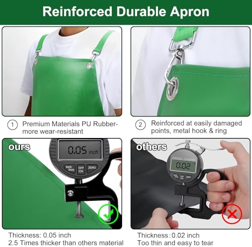 SHEOMERN Waterproof Rubber Apron, 43" Anti-Tear Heavy Duty Vinyl Adjustable Thicker Cross Back Dishwasher Apron for Restaurant Dishwashing, Butcher, Lab Work, Dog Grooming Green - color: Green