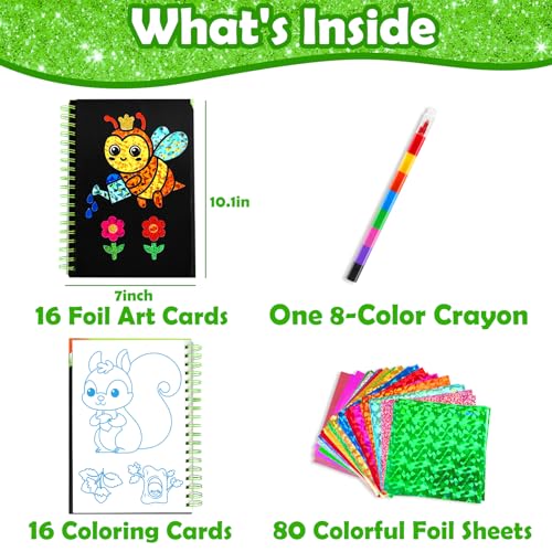 FUNNYB&G Foil Art Craft Kit for Kids 4-10 Years Old: Mess-Free & No-Glue, Create 16 Sparkly Going Green Pictures – Perfect Travel Toy & Birthday Gift for Kids (Going Green) - style: Going Green