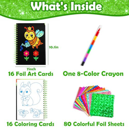 FUNNYB&G Foil Art Craft Kit for Kids 4-10 Years Old: Mess-Free & No-Glue, Create 16 Sparkly Going Green Pictures – Perfect Travel Toy & Birthday Gift for Kids (Going Green) - style: Going Green