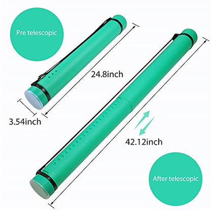 DEWEL Document Tube,Plastic Expanding Poster/Art/Document Storage Tube 24.5 to 40 inches Adjustable with Carrying Strap Waterproof and Light-Resistance Telescoping Carrying Case (Green-Large Size) - color: Green (Round), size: Large