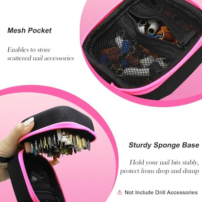 81 Holes Nail Drill Bit Holder (ONLY CASE),Dustproof Portable Organizer Storage Bag with Large Mesh Pocket & High Density Foam to Avoid Slipping & Scratches, Nail Bits Professional Manicure Tools,Pink - color: Pink