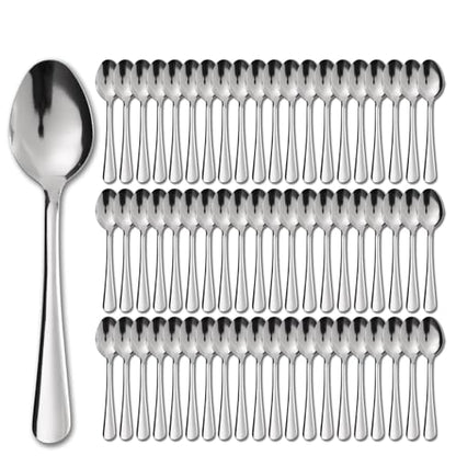 96 PCS Dinner Spoons Set - Windsor Stainless Steel Dinner Spoon 7.1 Inch with Dishwasher Safe Dessert Spoons, Metal Dessert Spoon, Silverware for Home, Kitchen or Restaurant - size: 96PCS Dinner Spoon