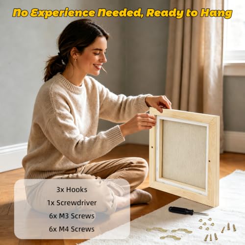 3 Pack Floater Frame Canvas with 8x8, 10x10, 12x12 Canvas – Gallery Wrapped Canvas Set with Cotton-Linen Blend (400 GSM), 15 oz Acid-Free, Warp Resistant, Ready to Hang for Oil & Acrylic - size: 3pk-3Size Canvas