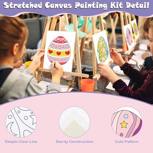 12 Packs Pre Drawn Canvas to Paint, 5" X 7" Easter Eggs Pre Printed Canvas for Kids, Pre Stretched Canvas Outline Painting Boards for Beginners, Students, Party Favor - style: Easter