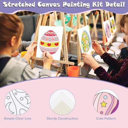 12 Packs Pre Drawn Canvas to Paint, 5" X 7" Easter Eggs Pre Printed Canvas for Kids, Pre Stretched Canvas Outline Painting Boards for Beginners, Students, Party Favor - style: Easter