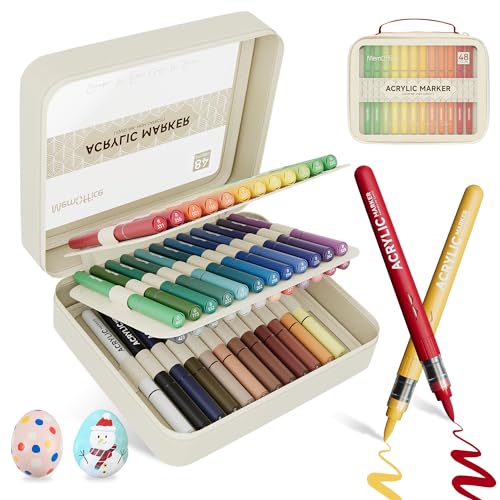 MemOffice Direct Liquid Acrylic Paint Markers, 48 Colors Brush Tip Pens with Carrying Case, No Bleed, Waterproof, for Rock, Wood, Canvas, Glass, Fabric, DIY Crafts for Adults - color: 48 Colors