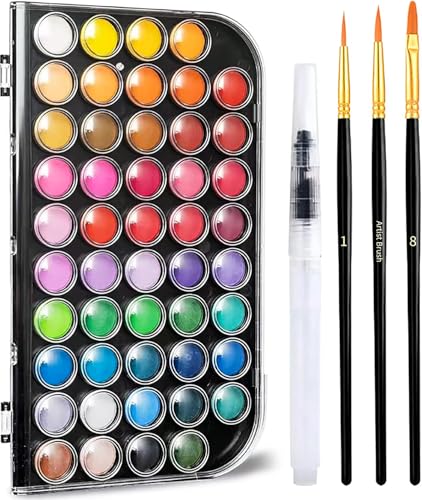 GETHPEN Watercolor Paint,watercolor paint set,48 Colors Washable Watercolor Paint Set With Brush, Refillable Water Brush Pen, Palette, and Water-Washable Paints for Adults Artist Beginner - color: Black