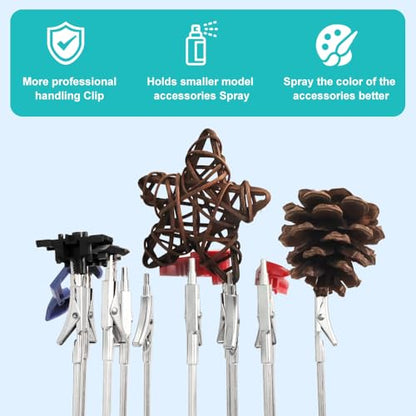 Magnetic Metal Painting Alligator Clip Sticks Set Modeling Tools for Airbrush Spray, 6PCS Clip Sticks Set for Hobby Model Parts Assemble, Stainless Semi-Permanent Use for Hobby Holder, PMKJ034-6 - size: PMKJ034-6