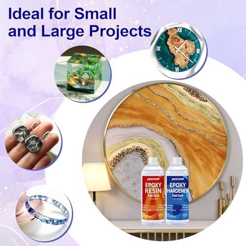 JANCHUN Crystal Clear Epoxy Resin Kit 16oz, Bubble-Free, Anti-Yellowing, Self Leveling Easy Mix 1:1 Coating and Casting Resin for Table Top, Molds, Tumbler Crafts, Painting, Jewelry, DIY Gifts - size: 8 Fl Oz (Pack of 2)