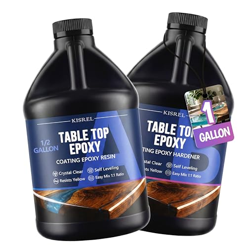 KISREL Table Top Epoxy Resin Kit 1 Gallon (1:1 ratio) - Crystal Clear Epoxy with High Gloss, UV-Resistance & Self Leveling for Bar and Table Top, Wood Coating, Resin Art, Use with Pigment, Alcohol Ink - size: 128 Ounce (Pack of 1)