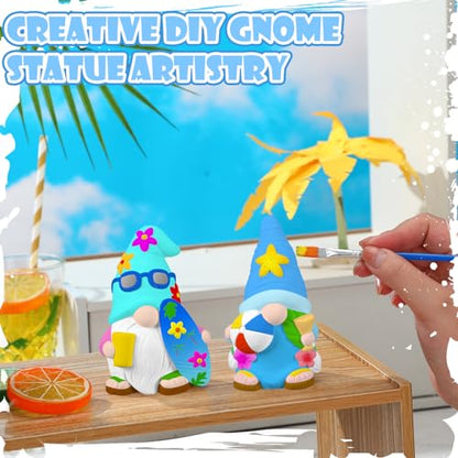 Poen 2 Pack Beach Summer Ready to Paint Your Own Gnome Statues, 4 Inches Mini Blank Ceramics to Paint Unpainted Gnome Figurines Crafts DIY for Farmhouse Gift Decor (Beach Style) - style: Beach Style