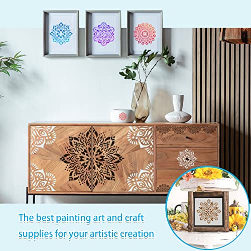 SUNFEEL Mandala Painting Craft Stencils Reusable Templates 6 x 6 in and 3.5 x 3.5 in, For Wood and Canvas, DIY Crafts and Furniture - style: B-Mandala