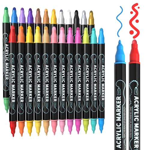 nauets 24 Colors Dual Tip Acrylic Paint Markers, Premium Dot&Fine Tip Coloring Paint Pens for Rock, Wood, Fabric, Canvas, Glass, Paper, Ceramic, Scrapbook, Egg, DIY Crafts Supplies Art Gifts - style: 24 Colors