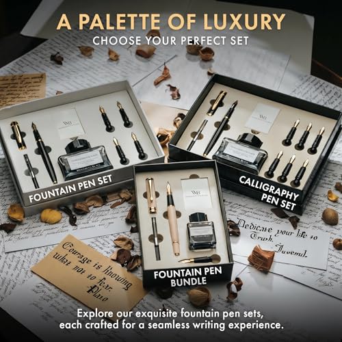 Wordsworth & Black Fountain Pen Set, Luxury Bamboo Wood - Medium Nib, Extra Fine Nib, Gift Case; 25ML Black Ink Bottle, 6 Ink Cartridges, Refill Converter - Calligraphy, Writing [Maple Wood] - color: Maple Wood