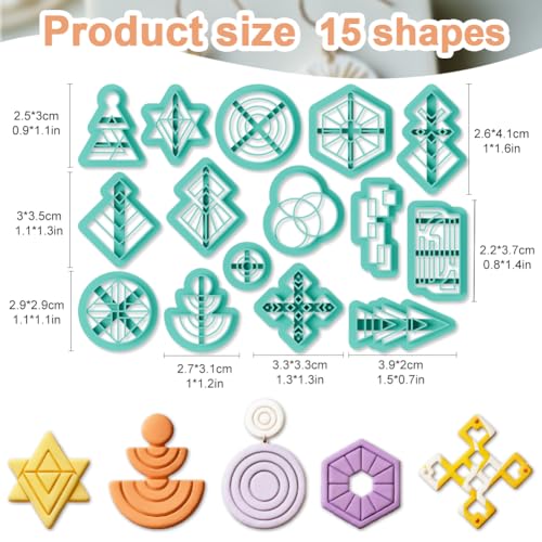 15Pcs Geometric Polymer Clay Cutters Star Round Clay Earrings Cutters Polymer Jewelry Cutter for Earrings Making Party Festival DIY Supplies - color: Geometric