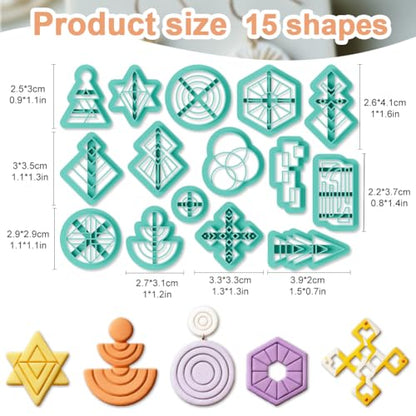 15Pcs Geometric Polymer Clay Cutters Star Round Clay Earrings Cutters Polymer Jewelry Cutter for Earrings Making Party Festival DIY Supplies - color: Geometric