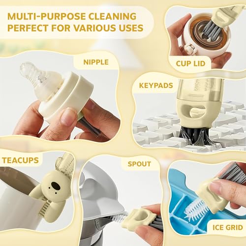 Cup Lid Cleaning Brush, Multifunctional Set with 3 in 1 Lid Cleaner and Two 4 in 1 Cup Lid Cleaning Brushes, Cleaning Brush Tool for Bottles, Straws, Tumblers, Travel Mug Caps, Portable Kit (Yellow) - color: Yellow