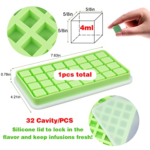 AIERSA Silicone Molds for Herb-Infused Oil Cubes, 1Pcs 32 Cavity Mini Candy Gummy Tray, 5/8x5/8x5/8in Square Chocolate Molds with Lids & 1 Droppers DIY Homemade Herbal Blocks, Jello, Pralines Caramels - color: 1 pcs