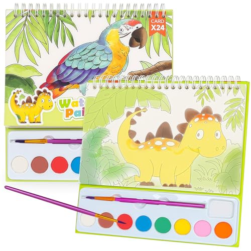 JCREN Paint with Water Books for Kids, Watercolor Coloring Book Mess Free Watercolor Painting Set, Arts and Crafts Water Color Paint Kit Birthday Gifts for Kids Toddlers 3-5 Boys Girls(Animal) - color: Animal Park