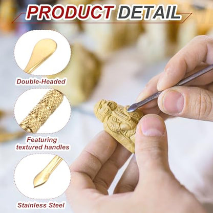 MECCANIXITY 3 Pcs Wax Carving Tools Stainless Steel 4.6 Inch Double-Headed Wax Carving Sculpting Tools for Modeling Sculpting Shaping, Gold Tone - color: Gold Tone
