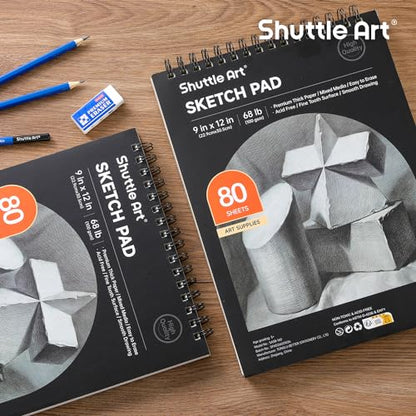 Shuttle Art Drawing Kit and Sketch Pad Bundle, Set of 116 Pack Complete Drawing Kit +160 Sheets Sketch Pad