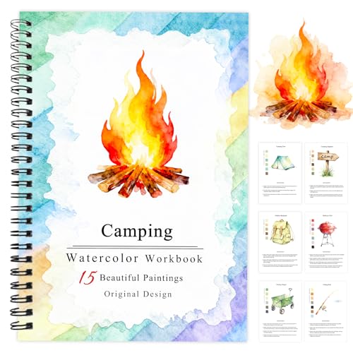 SLWBZ Watercolor Workbooks Coloring Book, Beginner Friendly Painting Kit, Detailed Steps, Creative Exploration Watercolor Book with Paint Set for Adults Teens (Camping, Without Paint) - color: Camping, size: Without paint
