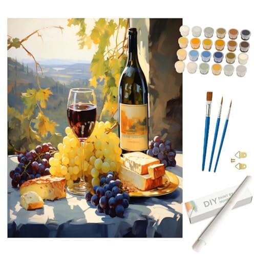 Wine and Cheese Paint by Numbers Kit for Adults - DIY Painting on Rolled Canvas 16x20 Inches, Adults' Paint-by-Number Kits Acrylic Paint Set for Beginners, Culinary Art Kit for Home Wall or Gifts - color: AI-72206-16x20IN rolled