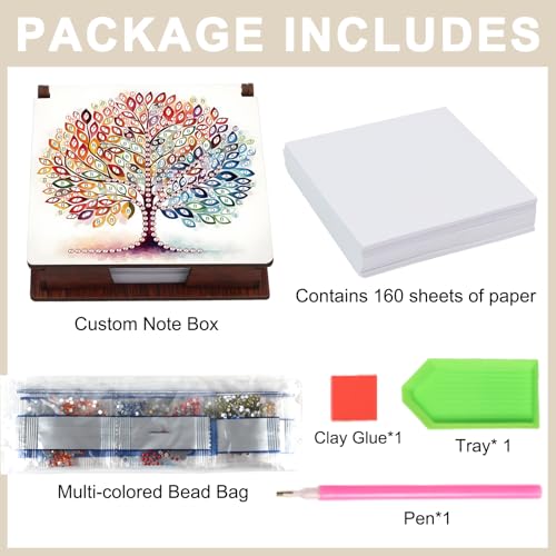 Diamond Painting Kit memo Box, Diamonds Art DIY Four Seasons Tree Patterns Sticky Note Box Special Shape Drill, with 160 Sticky Note, Ideal for Home Office Supplies, Handicrafts, Holiday Gifts - color: Four Seasons Tree