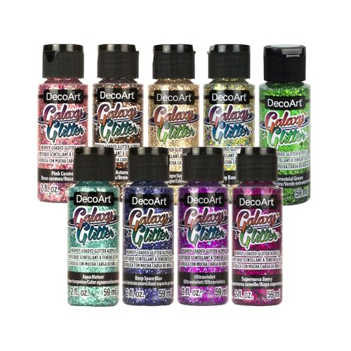 DecoArt Galaxy Glitter Acrylic Paint Set – 9 Bottles (2 fl oz) – Bright Multicolor Glitter Paints for Crafting, Art Projects & Creative DIY Crafts - color: Multicolor Glitter