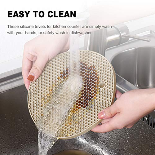 4 Pcs Trivets for Hot Dishes, Kitchen Heat Resistant Silicone Trivet, Extra Thick, Large, Non Slip (3. Beige) - color: 3. Beige