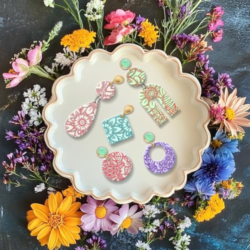 CHGCRAFT Abstract Flowers Geometric Flowers Silicone Texture Stamp Polymer Clay Molds DIY Clay Texture Tools for Clay Pottery Earring Jewelry Making Stamp Engraving Machines, Flower, 5.5x5.5inch - style: Abstract Flowers