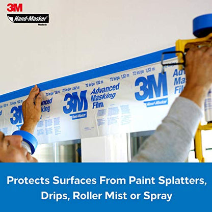3M Hand Masker Advanced Masking Film, 8 Rolls, 99 in x 90 ft, Static Cling Keeps Film in Place, Prevents Liquids From Bleeding Through, Flake Resistant, For Indoors & Outdoors Use (AMF99-8C)